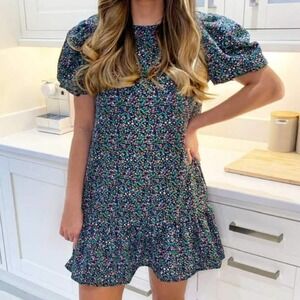 The Korner Multi Floral Puff Sleeve Smock Dress size S NWT